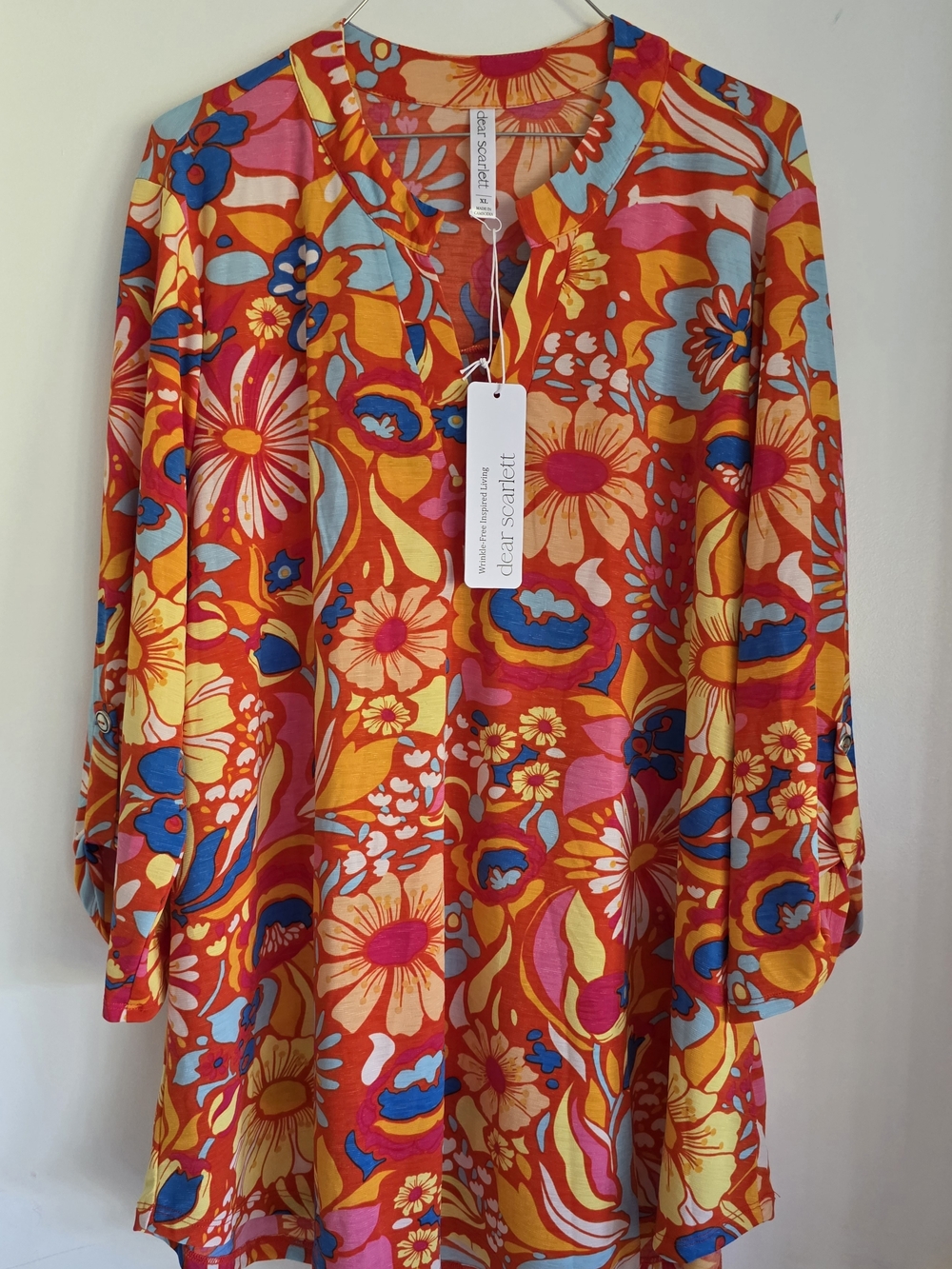 Dear Scarlett Floral Tunic - Vibrant Red, Orange, Yellow & Blue XL